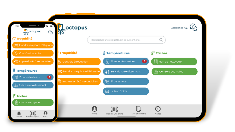 Mobile et tablette avec l'application Octopus HACCP